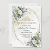 Boho Chic Quinceañera Waterverf Groene Uitnodiging (Voorkant)