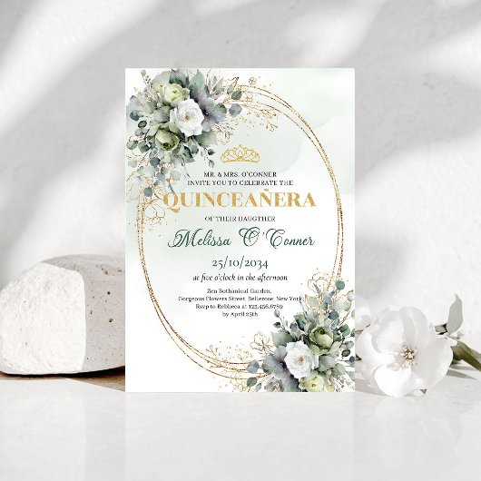 Boho Chic Quinceañera Waterverf Groene Uitnodiging