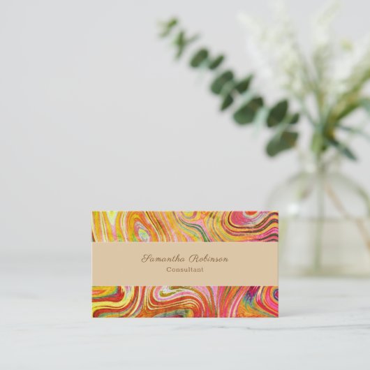 Boho Chic Rainbow Gold Grunge Swirling Abstract Visitekaartje (Staand voorkant)
