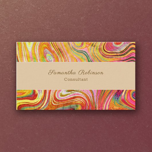 Boho Chic Rainbow Gold Grunge Swirling Abstract Visitekaartje