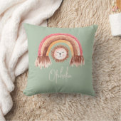 Boho Chic Rainbow Lion Baby Naam Sage Kussen (Deken)