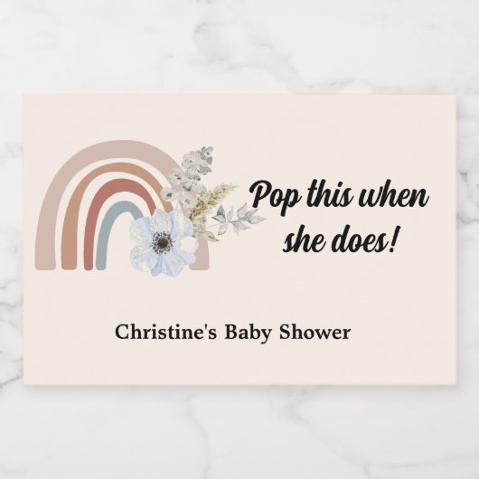 Boho chic rainbow pampas gras baby shower gift sparkling wijnetiket (Enkel label)