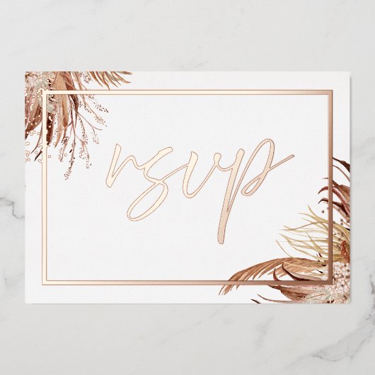 Boho Chic Real Roos Gold Foil Wedding RSVP Folie Uitnodiging (Voorkant)