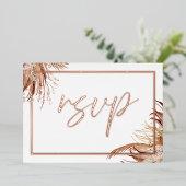 Boho Chic Real Roos Gold Foil Wedding RSVP Folie Uitnodiging (Staand Voorkant)