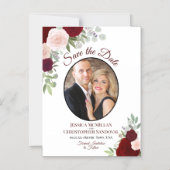 Boho Chic Red Floral & Photo Wedding Save the Date Magnetische Uitnodiging (Voorkant)