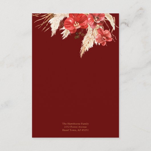 Boho chic red orchid herfst Custom Wedding Details Informatiekaartje (Achterkant)