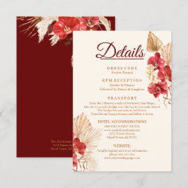 Boho chic red orchid herfst Custom Wedding Details Informatiekaartje