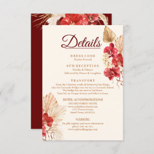 Boho chic red orchid herfst Custom Wedding Details Informatiekaartje