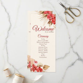 Boho chic red orchid herfst custom Wedding Program Programmakaart