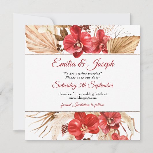 Boho chic red orchid herfst custom Wedding Save The Date (Achterkant)