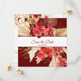 Boho chic red orchid herfst custom Wedding Save The Date