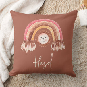 Boho Chic Regenboog Leeuw Baby Naam Terracotta Kussen
