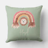 Boho Chic Regenboog Leeuw Baby Naam Terracotta Kussen (Achterkant)