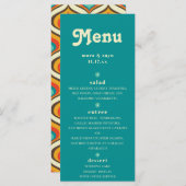 Boho Chic Retro 70's Blauwgroen bruiloft Menu (Voorkant / Achterkant)