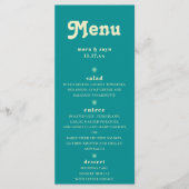 Boho Chic Retro 70's Blauwgroen bruiloft Menu (Voorkant)