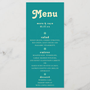 Boho Chic Retro 70's Blauwgroen bruiloft Menu