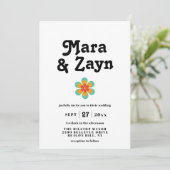 Boho Chic Retro 70's huwelijk Kaart (Staand voorkant)