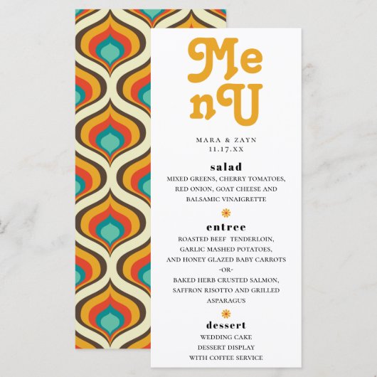 Boho Chic Retro 70's huwelijk Menu (Voorkant / Achterkant)