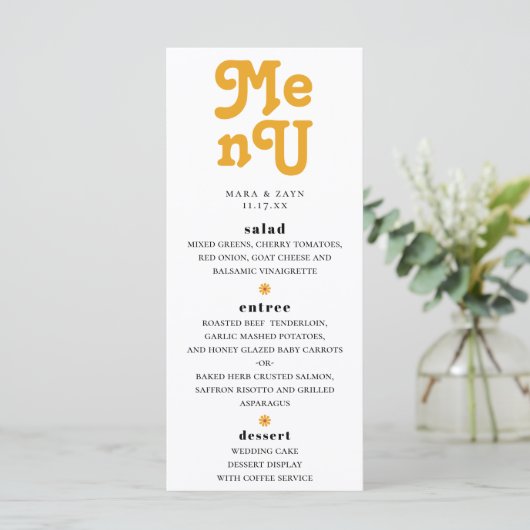 Boho Chic Retro 70's huwelijk Menu (Staand voorkant)