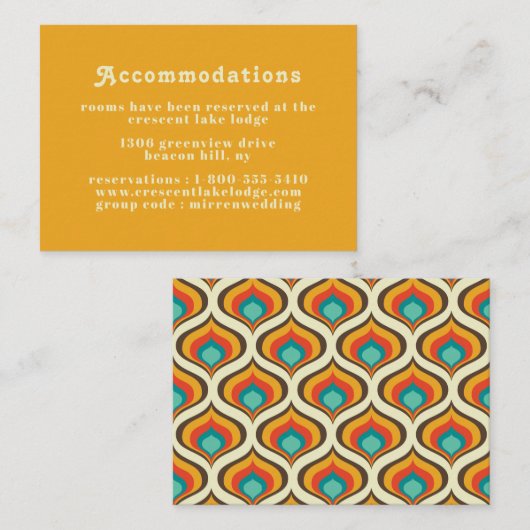 Boho Chic Retro 70's Trouwaccommodaties Informatiekaartje (Voorkant / Achterkant)