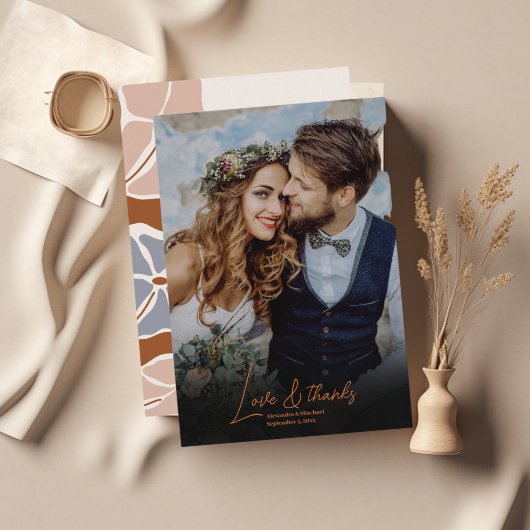 Boho Chic Retro Bloemen Bruiloft Bedankkaart
