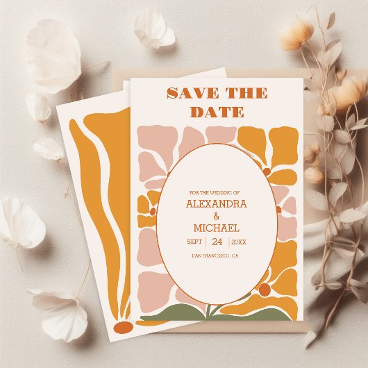 Boho Chic Retro Bloemen Bruiloft Save The Date