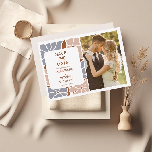Boho Chic Retro Bloemen Bruiloftsfoto Save The Date