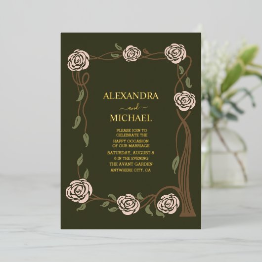 Boho Chic Retro Bloemen Retro Folie Uitnodiging (Staand Voorkant)