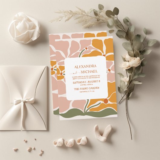 Boho Chic Retro Bloemige Bruiloft Kaart