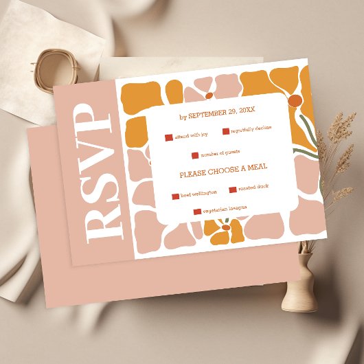 Boho Chic Retro Bloemige Bruiloft RSVP Kaartje