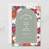 Boho Chic Retro Bloemige Kleurrijke Save the Date Kaart (Voorkant)