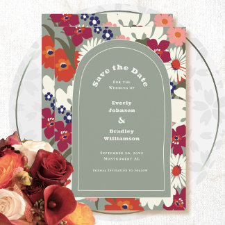 Boho Chic Retro Bloemige Kleurrijke Save the Date Kaart