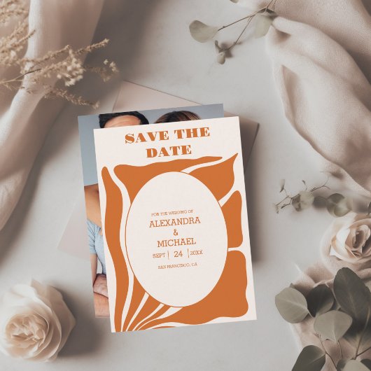Boho Chic Retro Bloemige Trouwfoto Save The Date