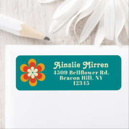 Boho Chic Retro Floral Blauwgroen Return Address L Etiket