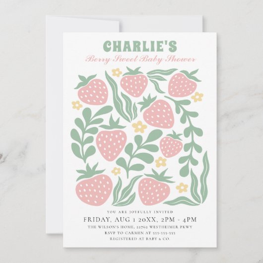 Boho Chic Retro Kleurrijke Aardbei Baby shower Kaart (Voorkant)
