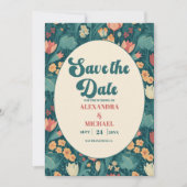 Boho Chic Retro Kleurrijke Bloemige Bruiloft Save The Date (Voorkant)