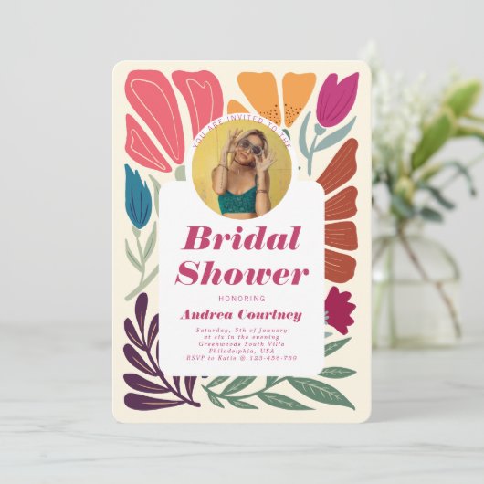 Boho Chic Retro Kleurrijke Vrijgezellenfeest Foto Kaart (Staand voorkant)