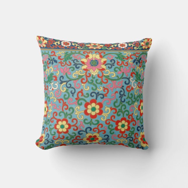 Boho Chic Retro Oosterse Bloemen Kussen (Voorkant)