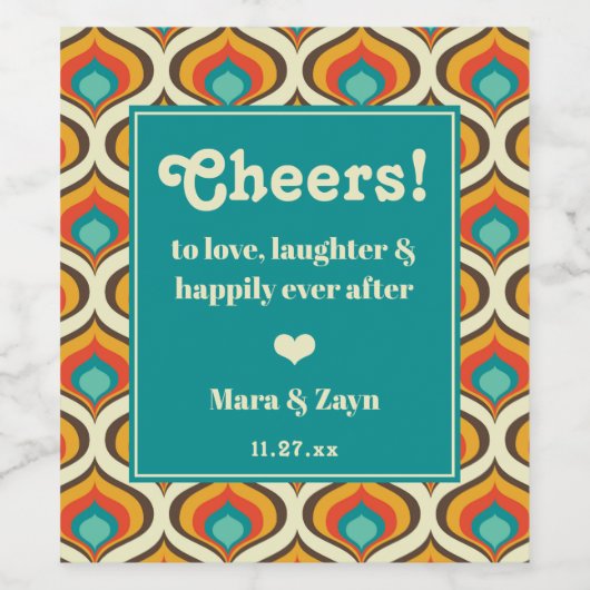 Boho Chic Retro Patroon Wijn Etiket (Enkel label)