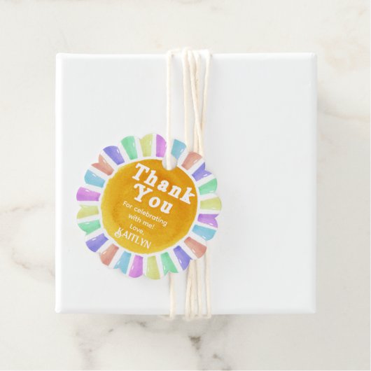 Boho Chic Retro Waterverf Rainbow Sun Dank u Bedankjes Labels (In situ)