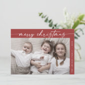 Boho Chic Rode Foto Leuk Familie Kerstmis Feestdagenkaart (Staand voorkant)