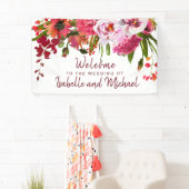 Boho Chic Rode Hortensia, Roze Rose Wedding Welkom Spandoek (Insitu)