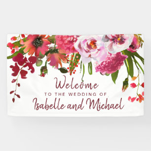 Boho Chic Rode Hortensia, Roze Rose Wedding Welkom Spandoek