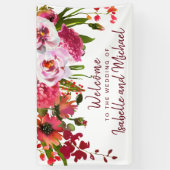 Boho Chic Rode Hortensia, Roze Rose Wedding Welkom Spandoek (Verticaal)