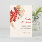 Boho chic rode orchidee herfst aangepaste bruiloft kaart (Staand voorkant)