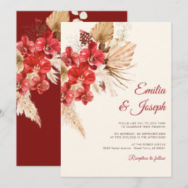 Boho chic rode orchidee herfst aangepaste bruiloft kaart