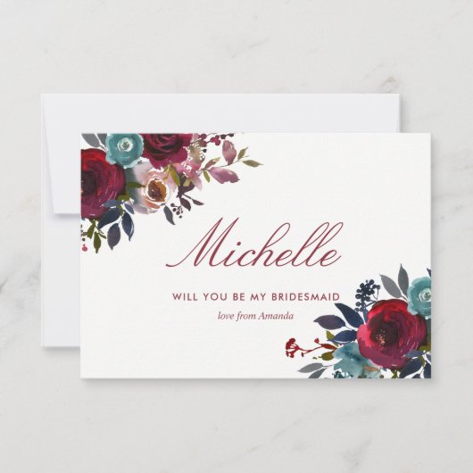 Boho Chic Rood en Marineblauw Herfst Bruiloft Kaart (Voorkant)