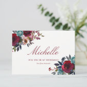 Boho Chic Rood en Marineblauw Herfst Bruiloft Kaart (Staand voorkant)