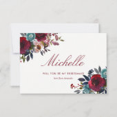 Boho Chic Rood en Marineblauw Herfst Huwelijk Kaart (Voorkant)