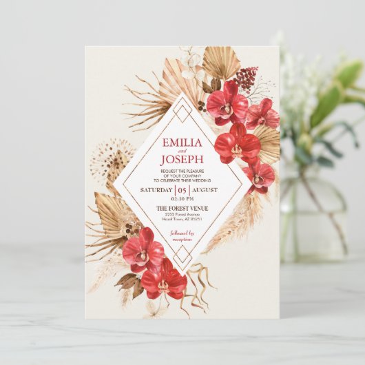 Boho chic rood goud Lijst & rood orchidee herfst b Kaart (Staand voorkant)